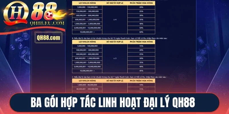 Ba gói hợp tác linh hoạt đại lý QH88
