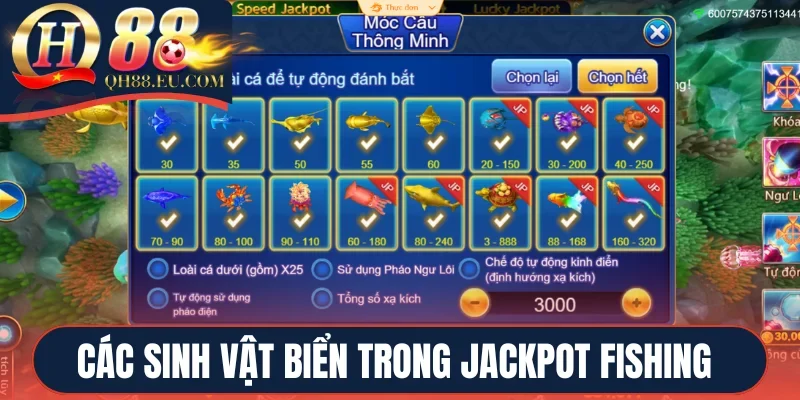 Các sinh vật biển trong Jackpot Fishing