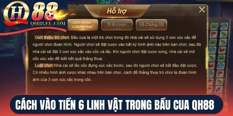 Cách vào tiền 6 linh vật trong Bầu Cua QH88