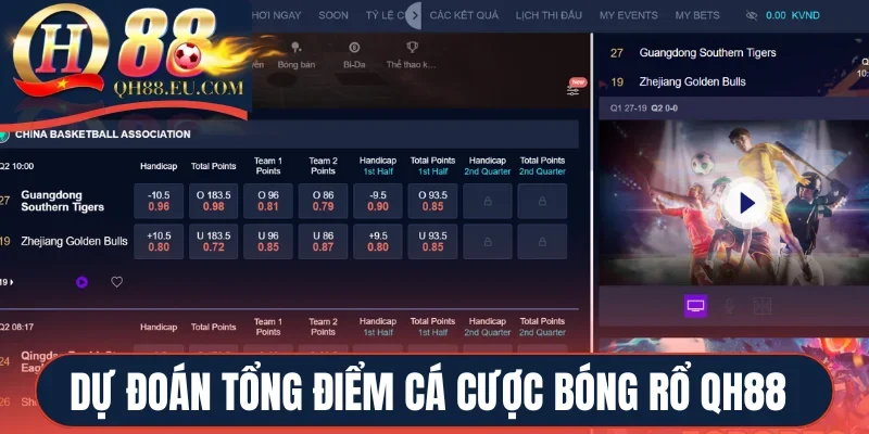 Dự đoán tổng điểm khi cá cược bóng rổ QH88