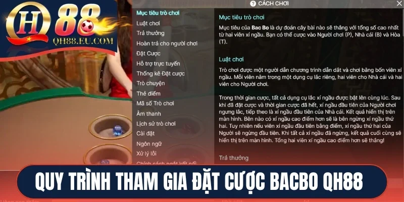 Quy trình tham gia đặt cược Bacbo QH88