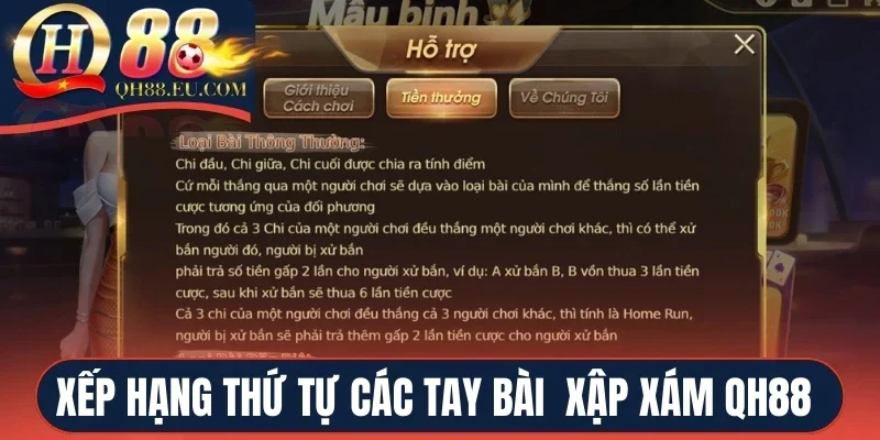 Xếp hạng thứ tự các tay bài  Xập Xám QH88